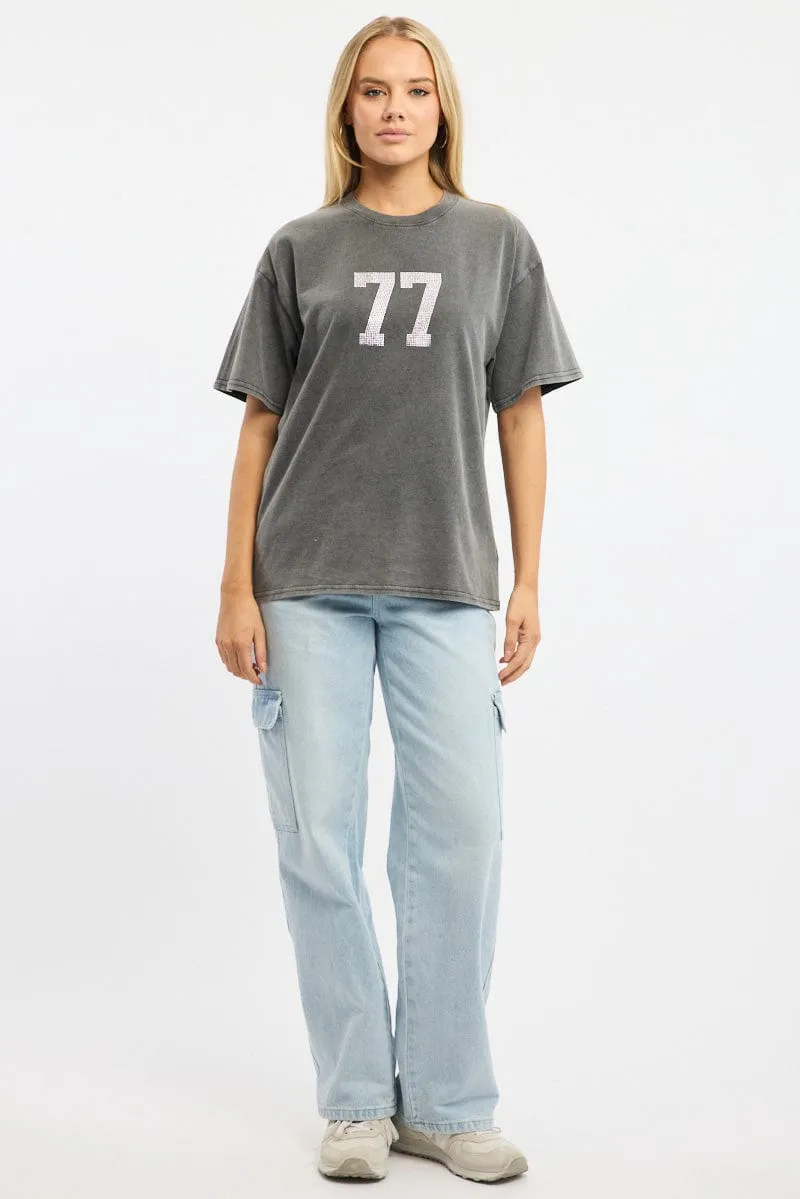 Grey Graphic Tee Short Sleeve Vibrant Colors