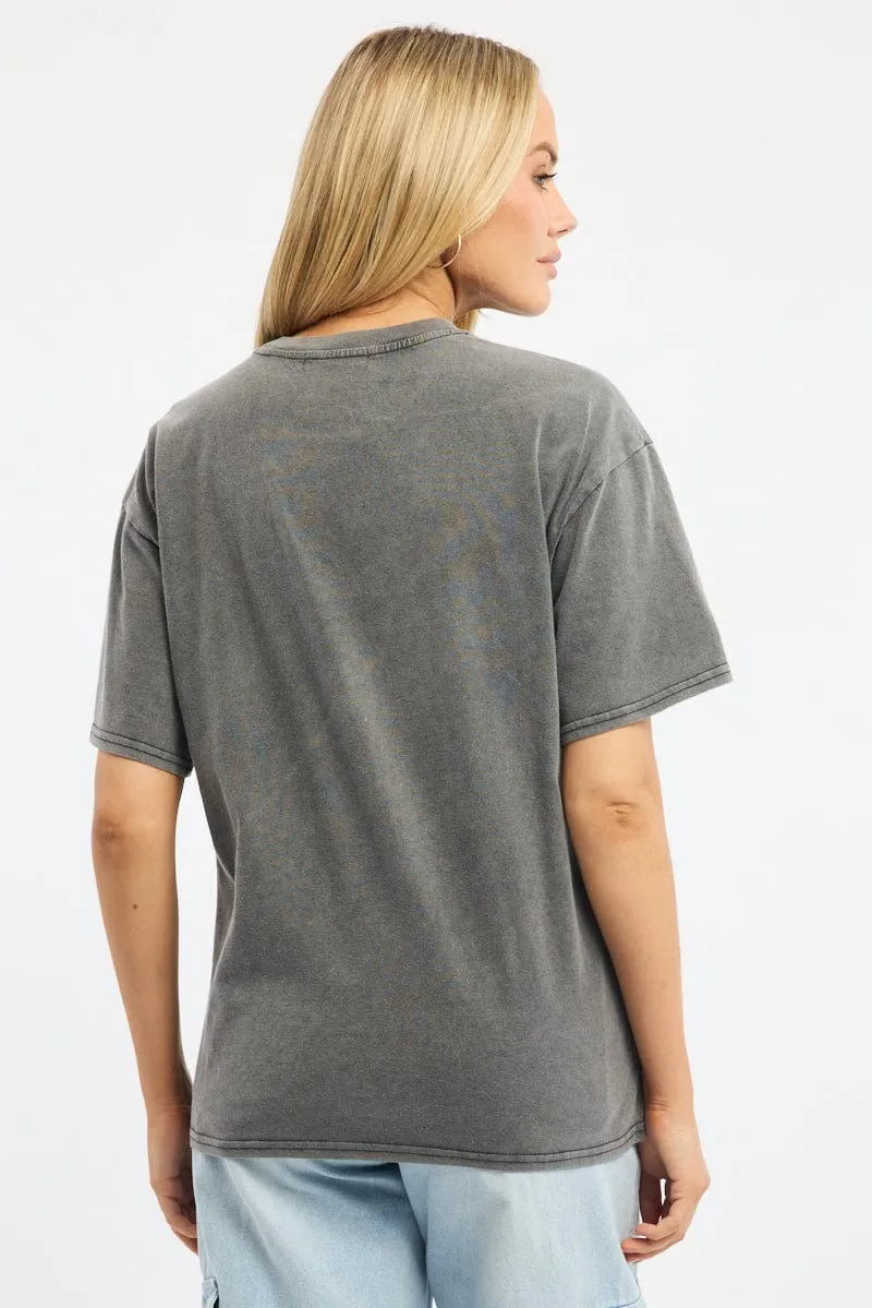 Edgy Light Fit Wear Grey Graphic Tee Short Sleeve
