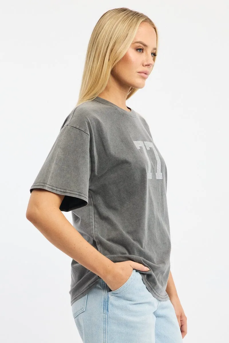 Grey Graphic Tee Short Sleeve Slim Fit Design City Fashion Look