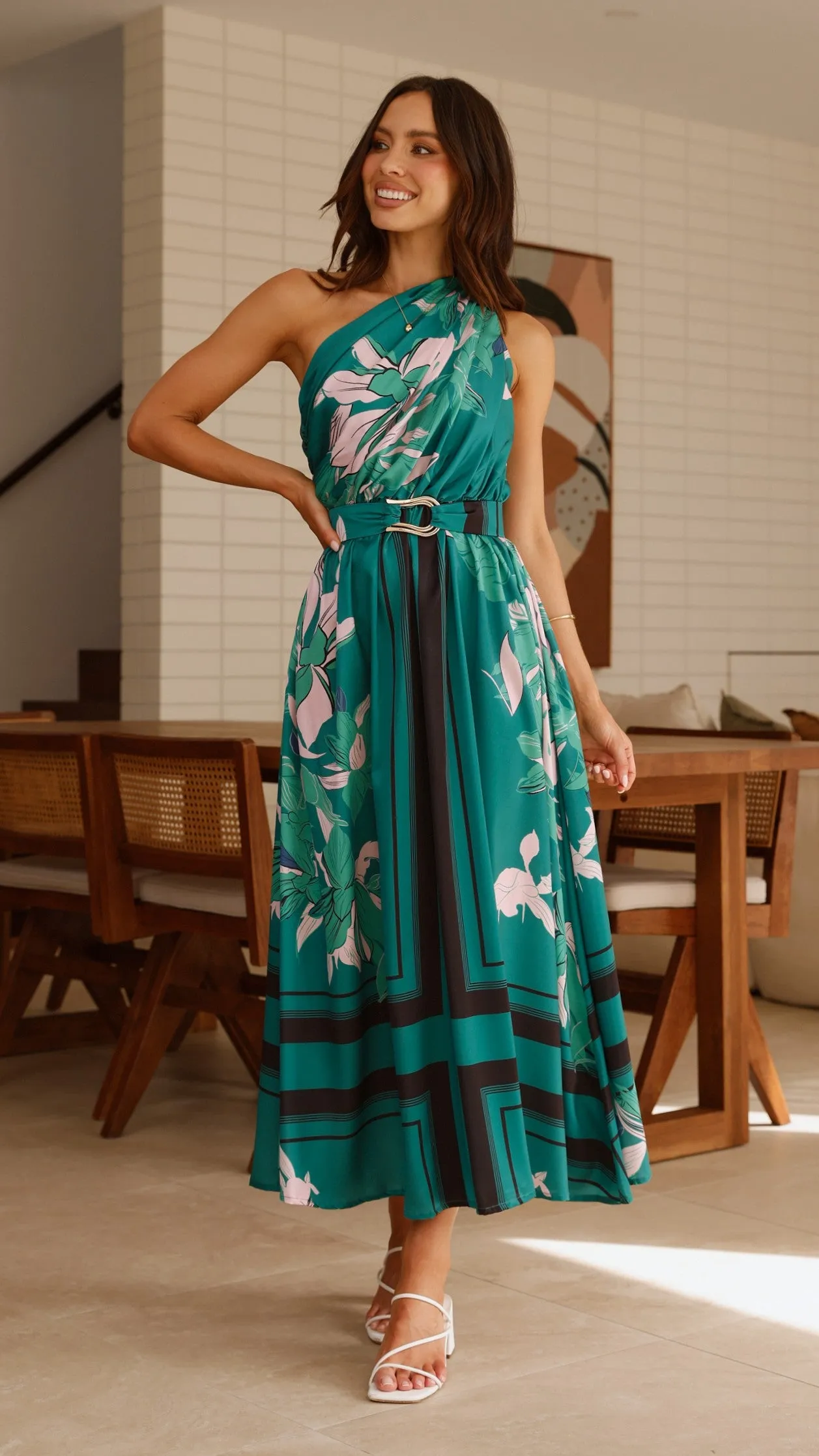 Hadas Maxi Dress - Green Print Boho Spirit Bell Sleeve