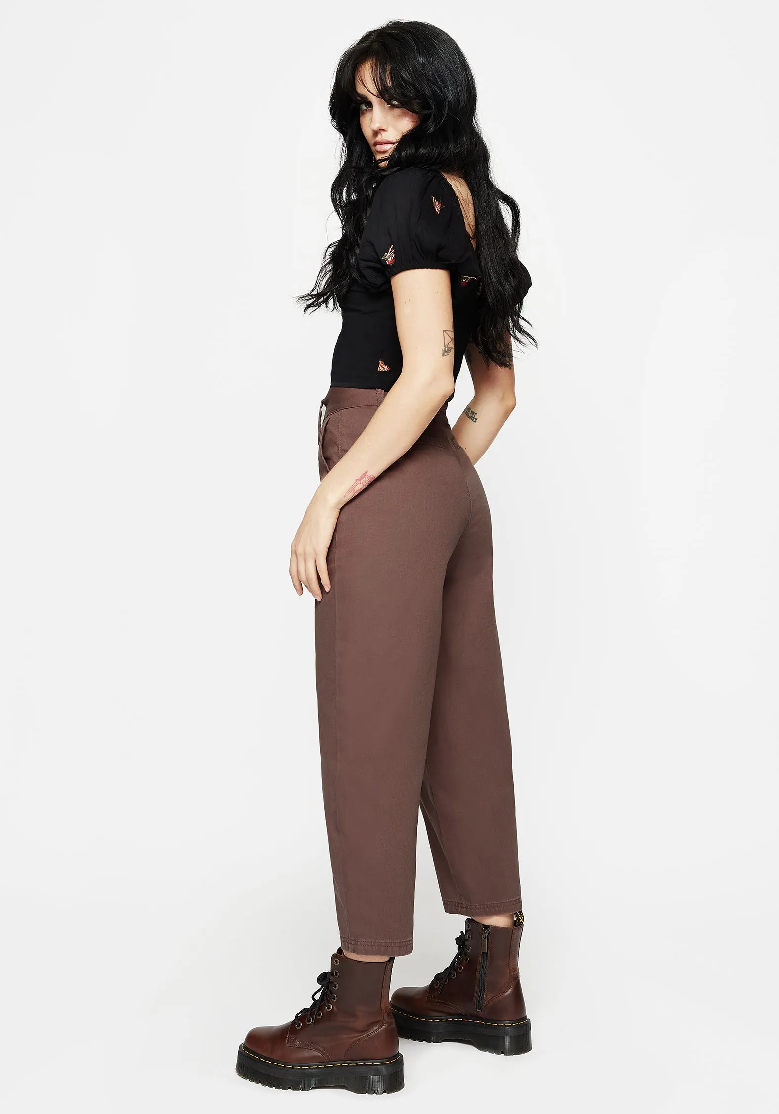 Pinhead Belted Balloon Leg Trousers - Brown Cozy Look Functional Fit