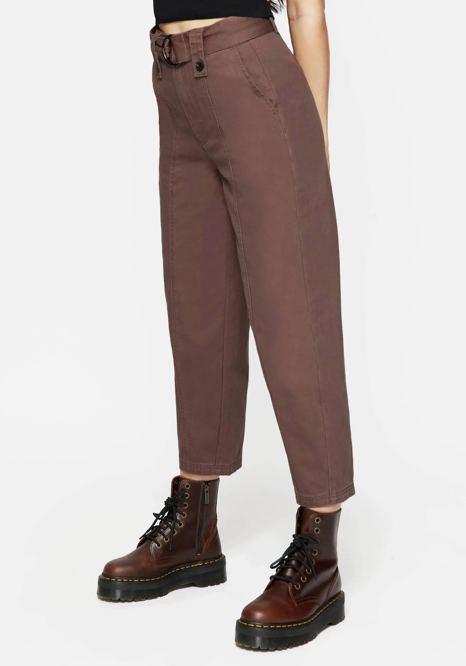 Pinhead Belted Balloon Leg Trousers - Brown Stain Release Finish