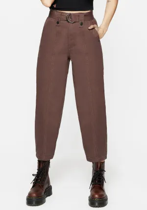 Pinhead Belted Balloon Leg Trousers - Brown Breathable Material