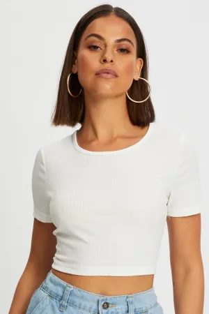 Stylish Hat White Lace Up Backless Crop Tee