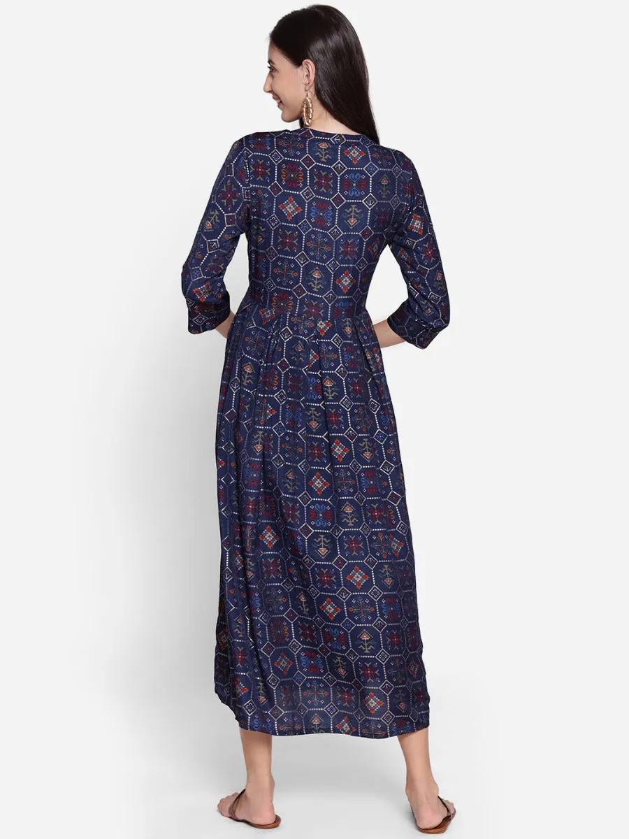 Timeless Look Women Navy Blue Geometrical Printed Dress