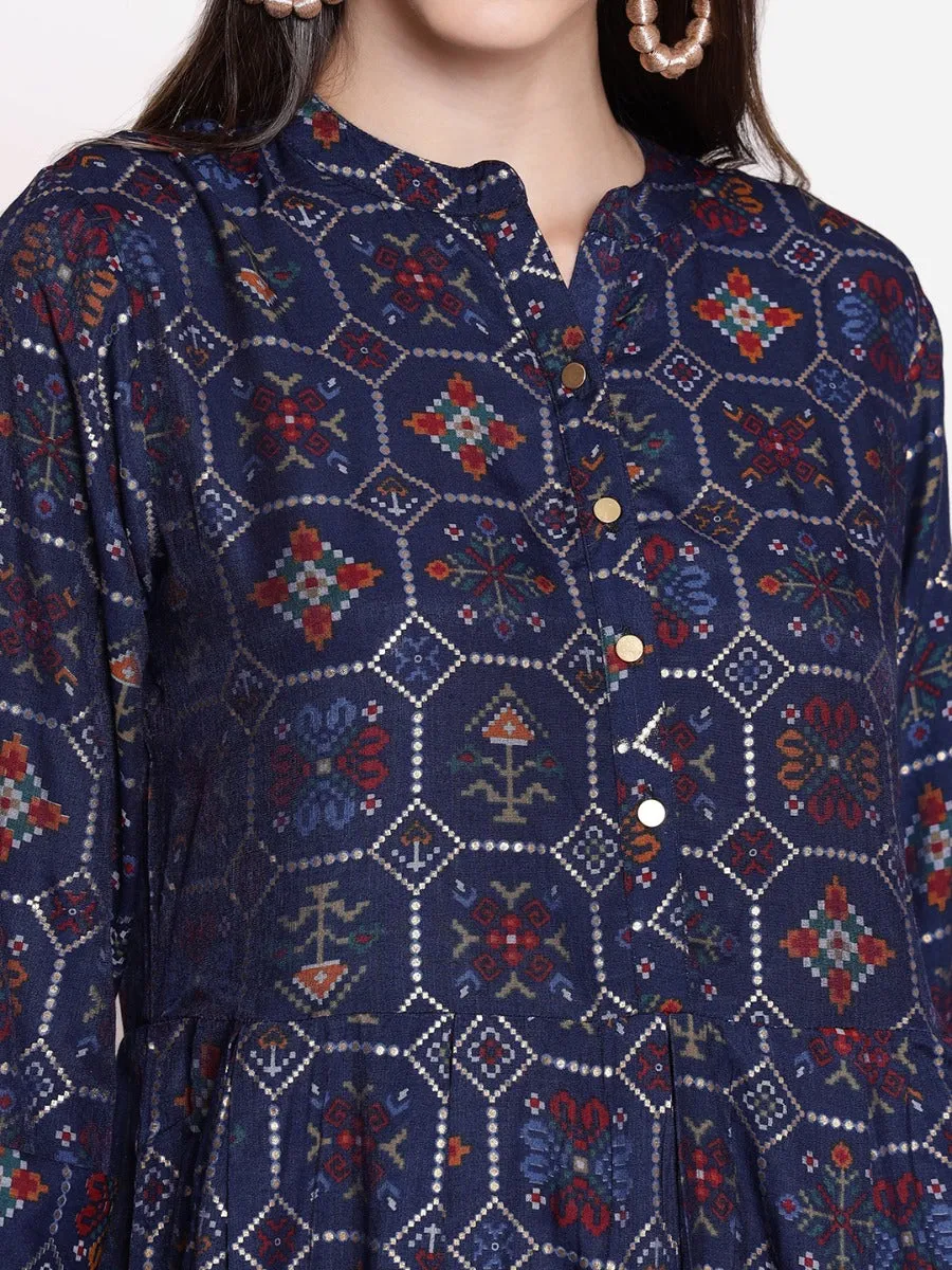 Women Navy Blue Geometrical Printed Dress Practical Shorts