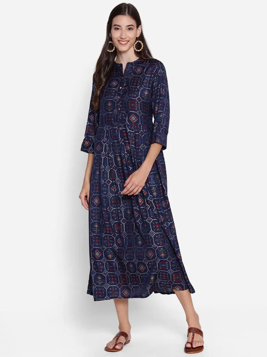 Women Navy Blue Geometrical Printed Dress Cool Edge Trendy sneakers