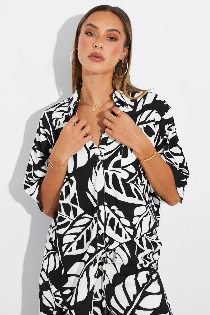 Black Abstract Shirt Short Sleeve Winter Accessories