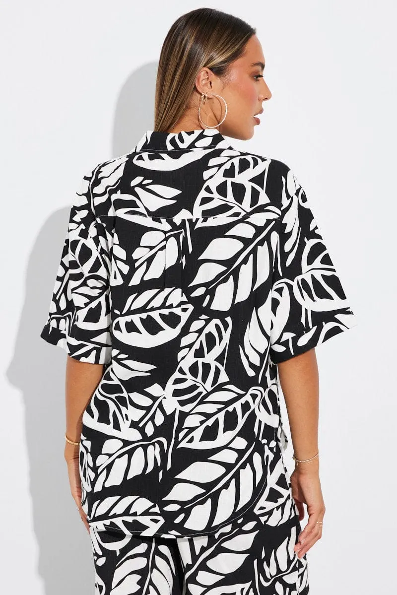 Cozy Pajamas Black Abstract Shirt Short Sleeve
