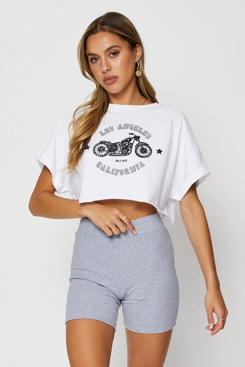 White Graphic T-Shirt Short Sleeve Crop Weatherproof Hope Fit