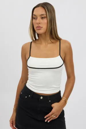 White Singlet Top Contrast Piping Easy Go