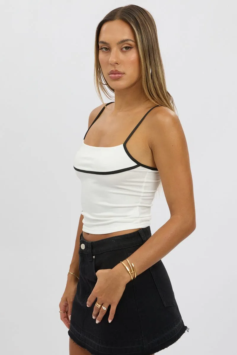 White Singlet Top Contrast Piping Breathable Style