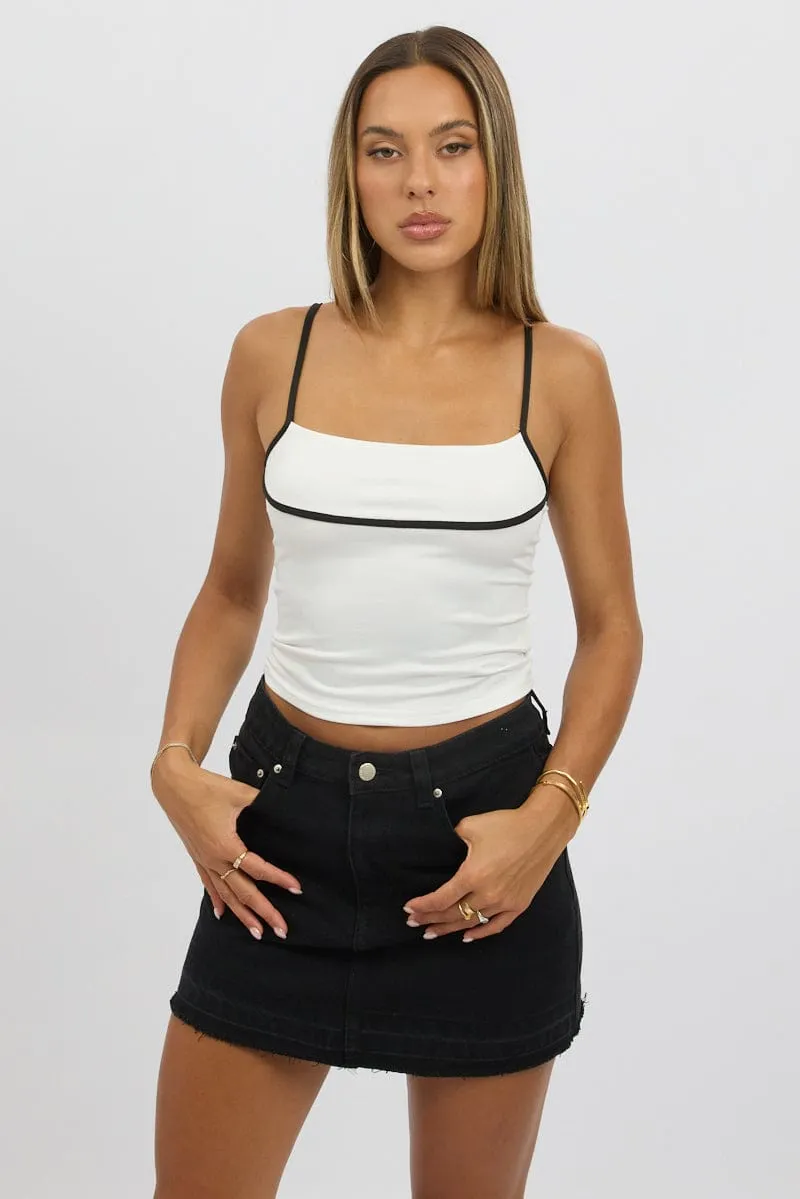 White Singlet Top Contrast Piping Eco-Friendly Material