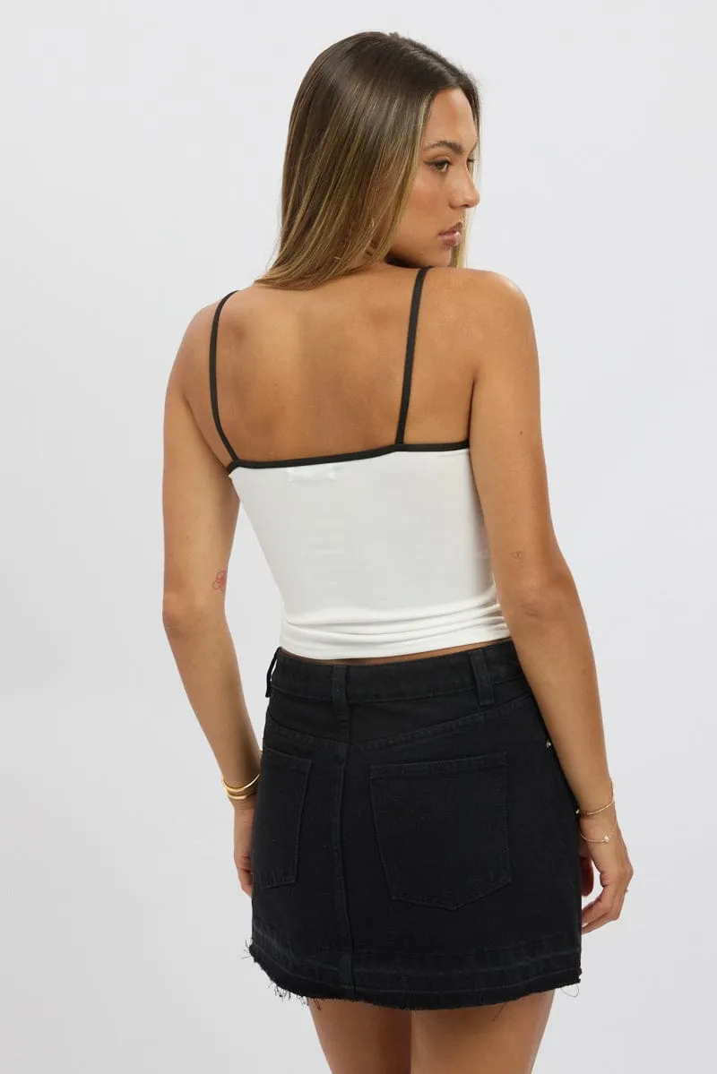Fire Glow MicroPerforatedTexture White Singlet Top Contrast Piping