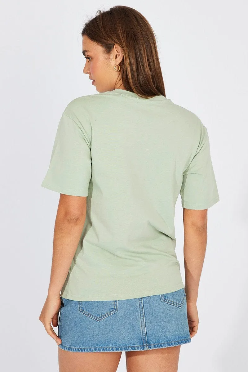 Green Graphic Tee Short Sleeve Anti Static Finish Tagless Neckline