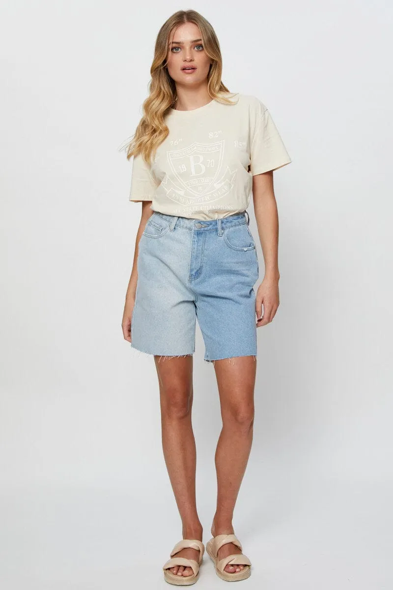Soft and Light Wear soft look Beige Graphic T-Shirt Short Sleeve