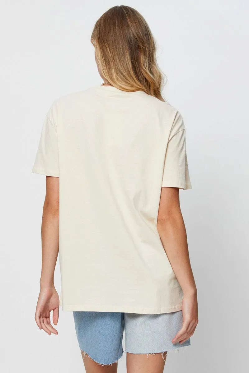Beige Graphic T-Shirt Short Sleeve Biodegradable Options