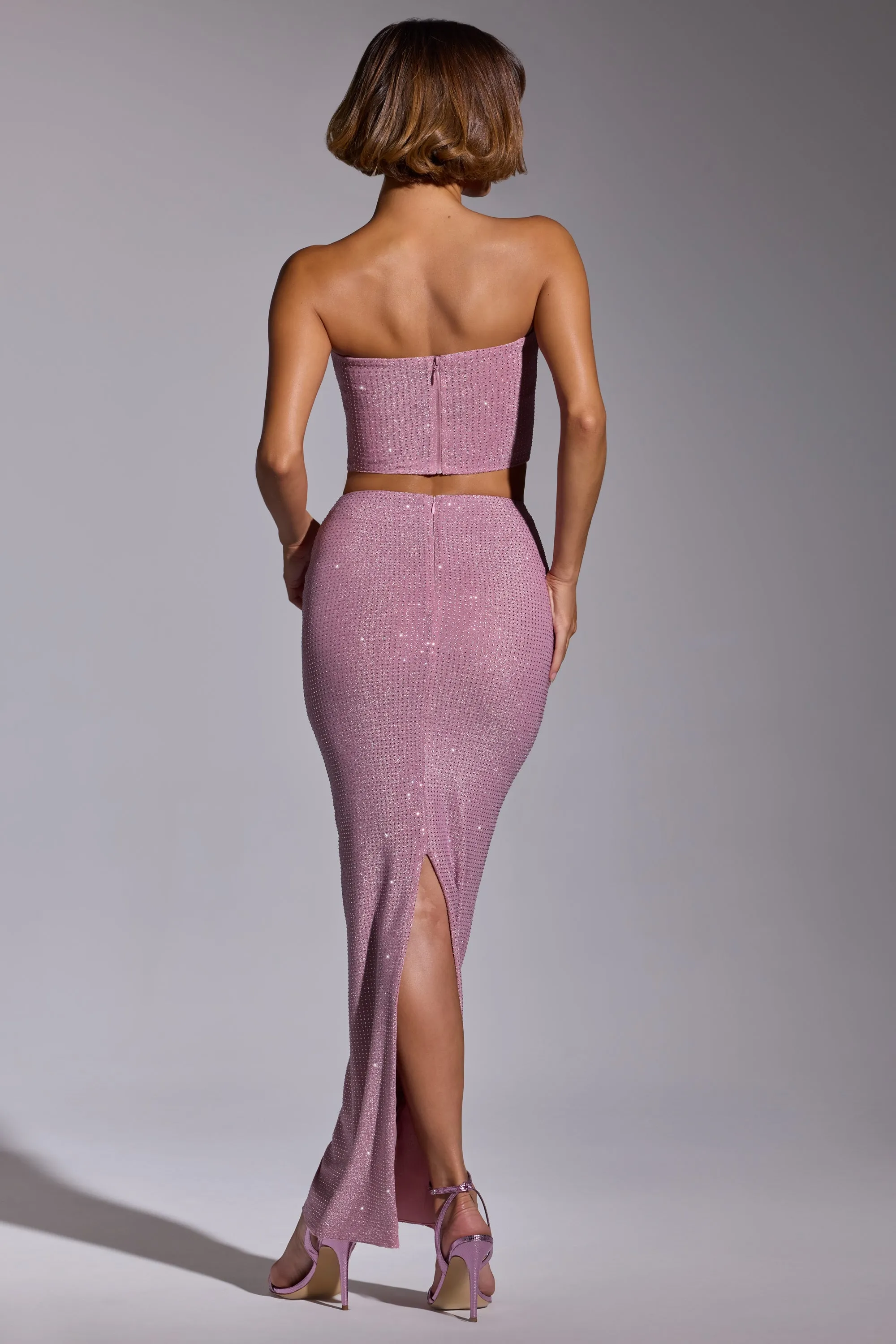 Push Button Closure Embellished Mid Rise Gown Skirt in Light Pink