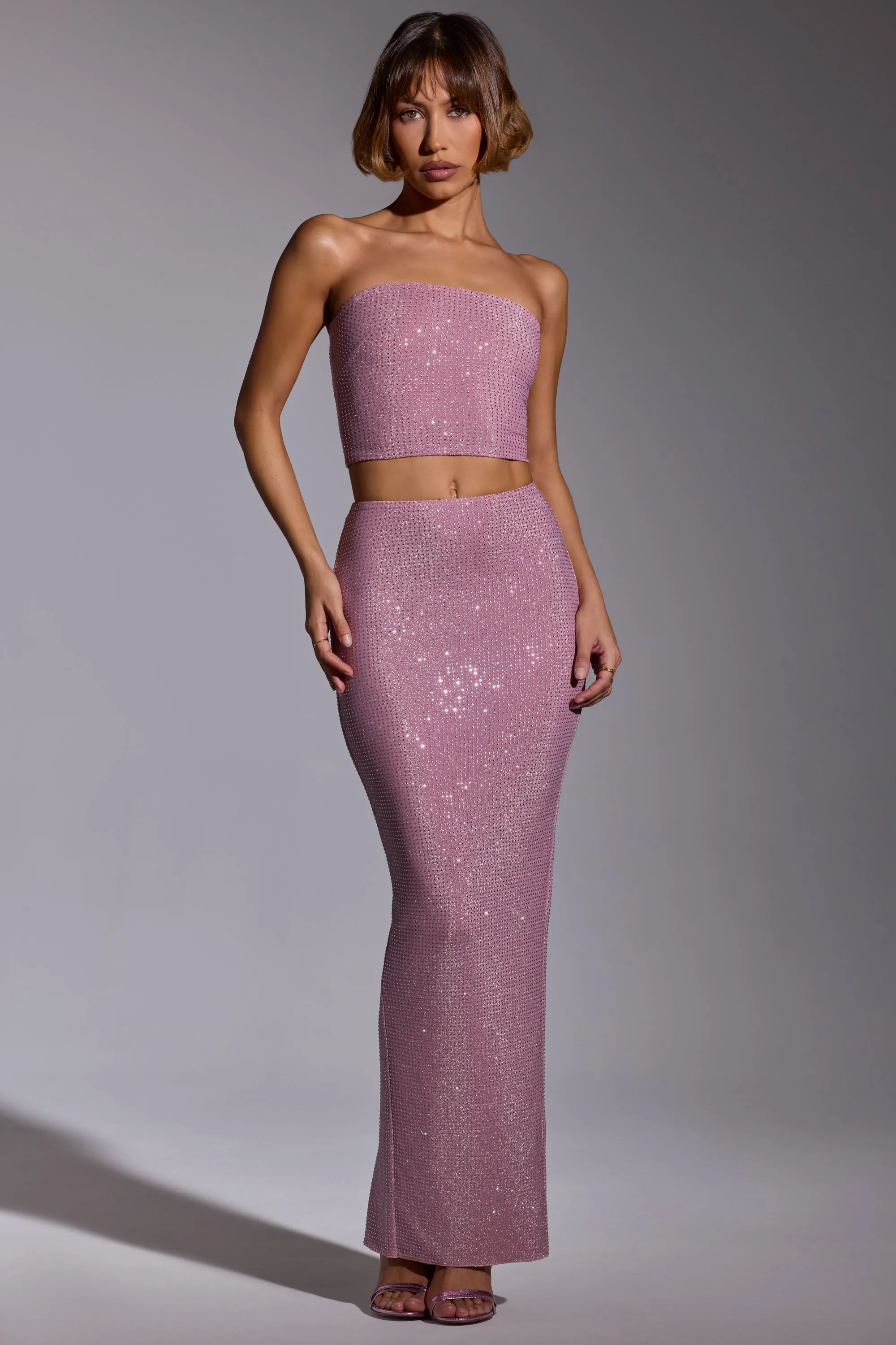 Embellished Mid Rise Gown Skirt in Light Pink Layer Combo