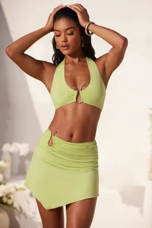Asymmetric Hem Hardware Detail Mini Skirt in Lime Green Summer Picnic