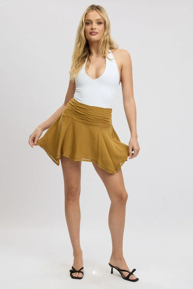 Beige Scarf Hem Skirt High Rise Mini Lined Lightweight texture