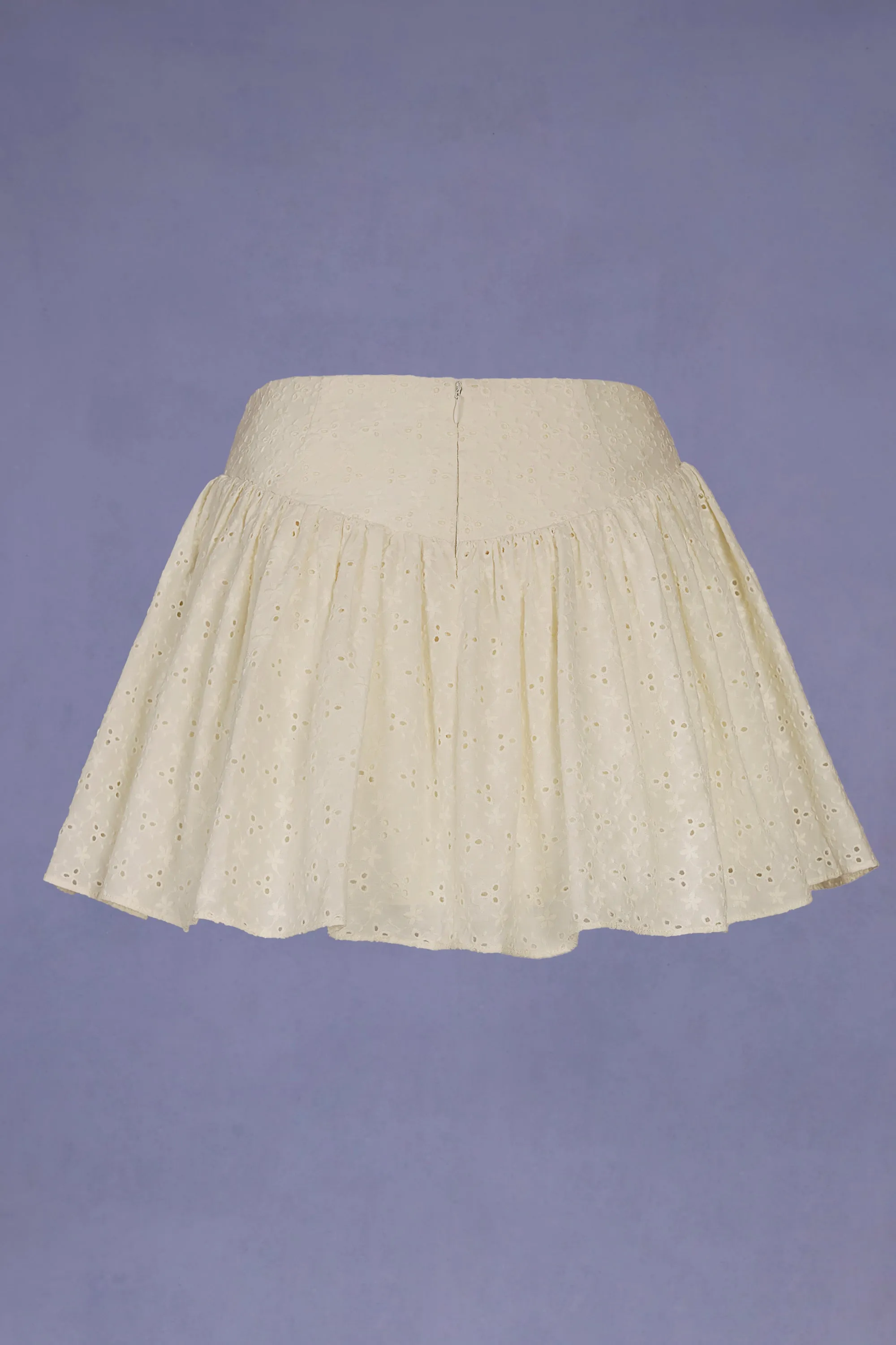 Bow-Detail Broderie Anglaise Mini Skirt in Ivory Smart Fit
