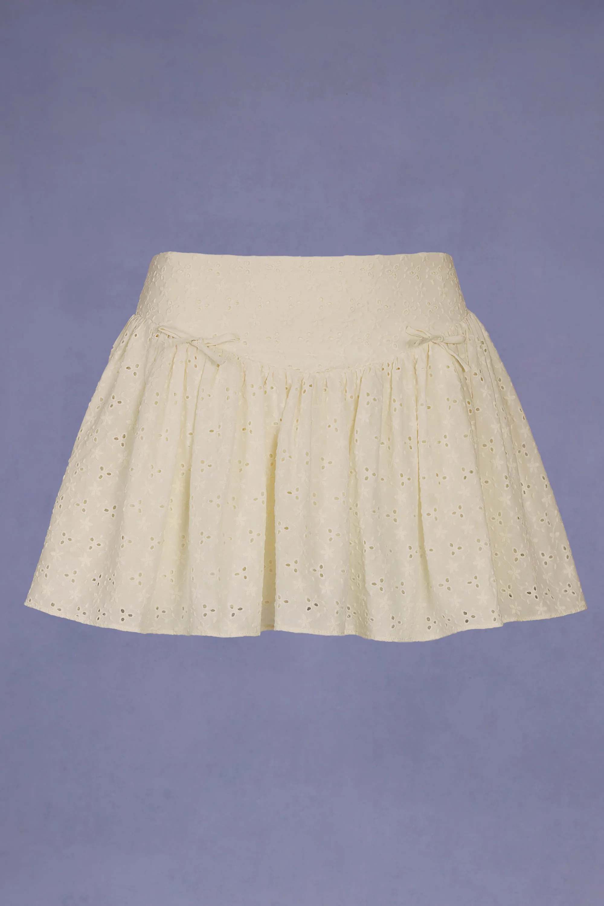 Cotton Rich Lightweight Lining Bow-Detail Broderie Anglaise Mini Skirt in Ivory