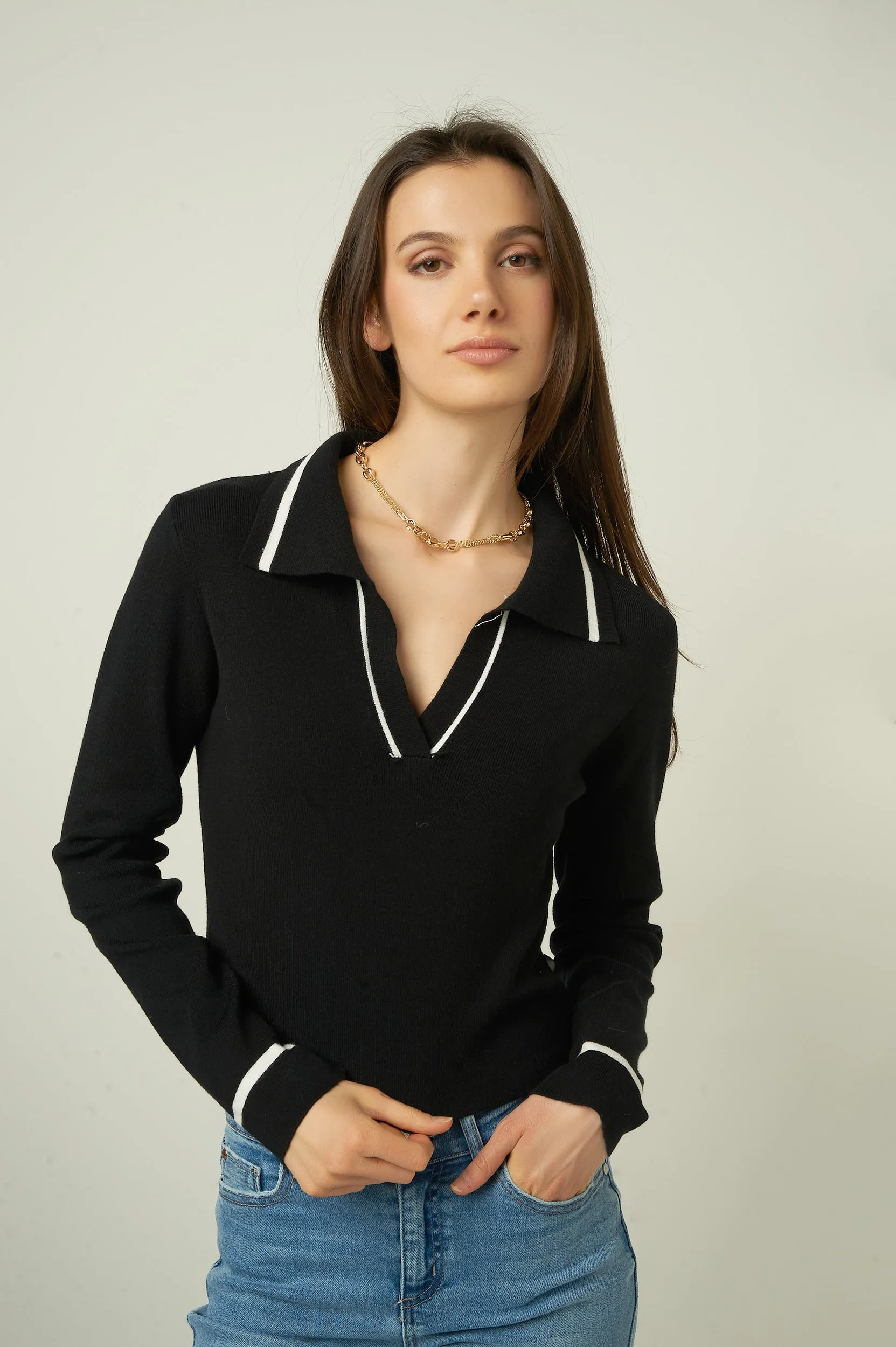 Chandail court ?? manches longues - T9595-B - (E-A12) Relaxed Knit Fashion Essential