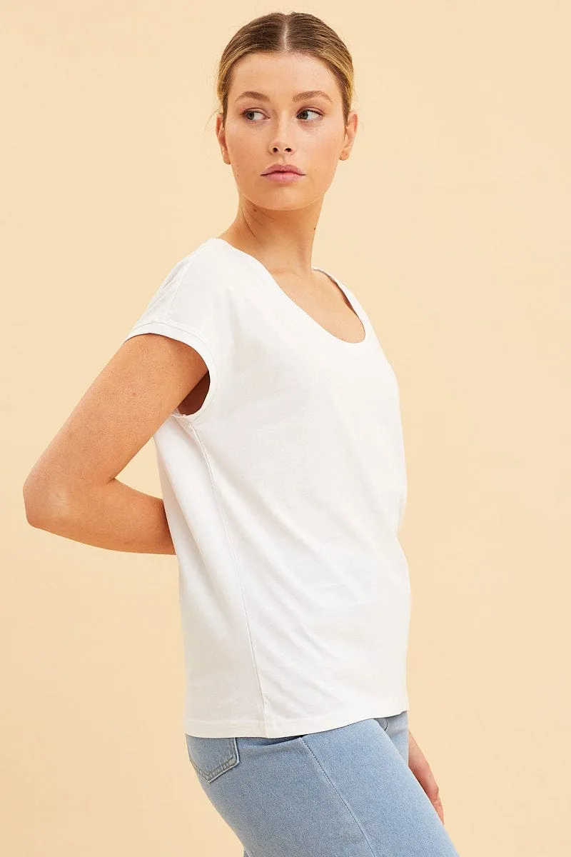 outdoor mode White Relaxed T-Shirt Scoop Neck Drop Shoulder