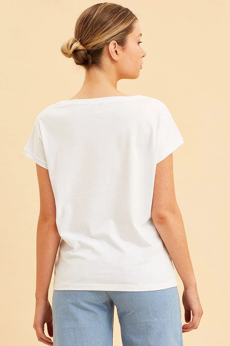 Casual Shoes White Relaxed T-Shirt Scoop Neck Drop Shoulder