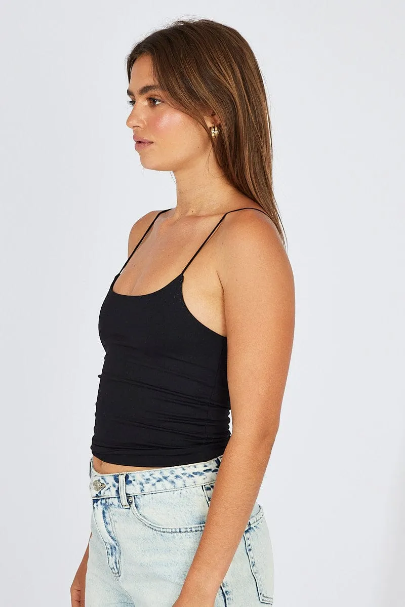 NoSlipTrims Universal Clasp Mechanism Black Singlet Top Round Neck Supersoft