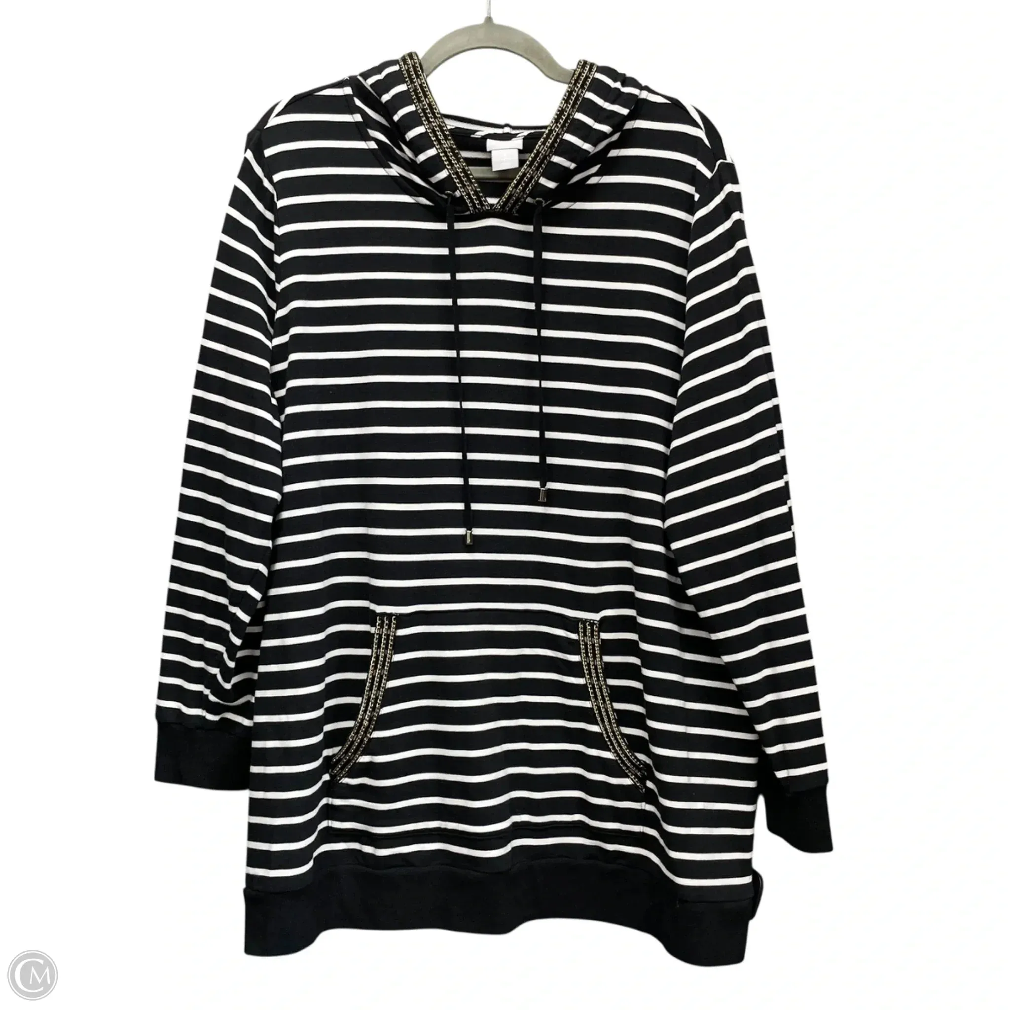 TearResistant Fabric Streetwear Style Sweatshirt Hoodie By Chicos In Black & White, Size: Xl