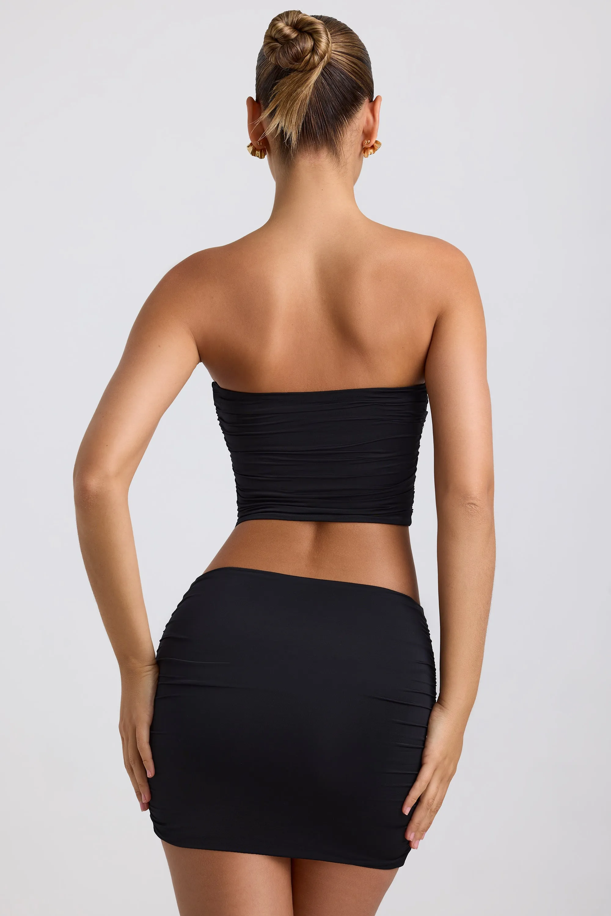 Soft Movement Slinky Jersey Ruched Micro Mini Skirt in Black