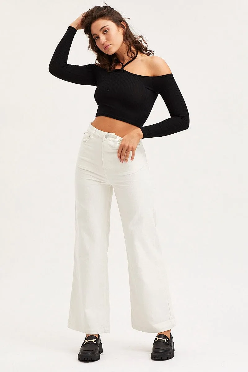 Black Jersey Crop Top Long Sleeve Halter Neck Scandi Clean