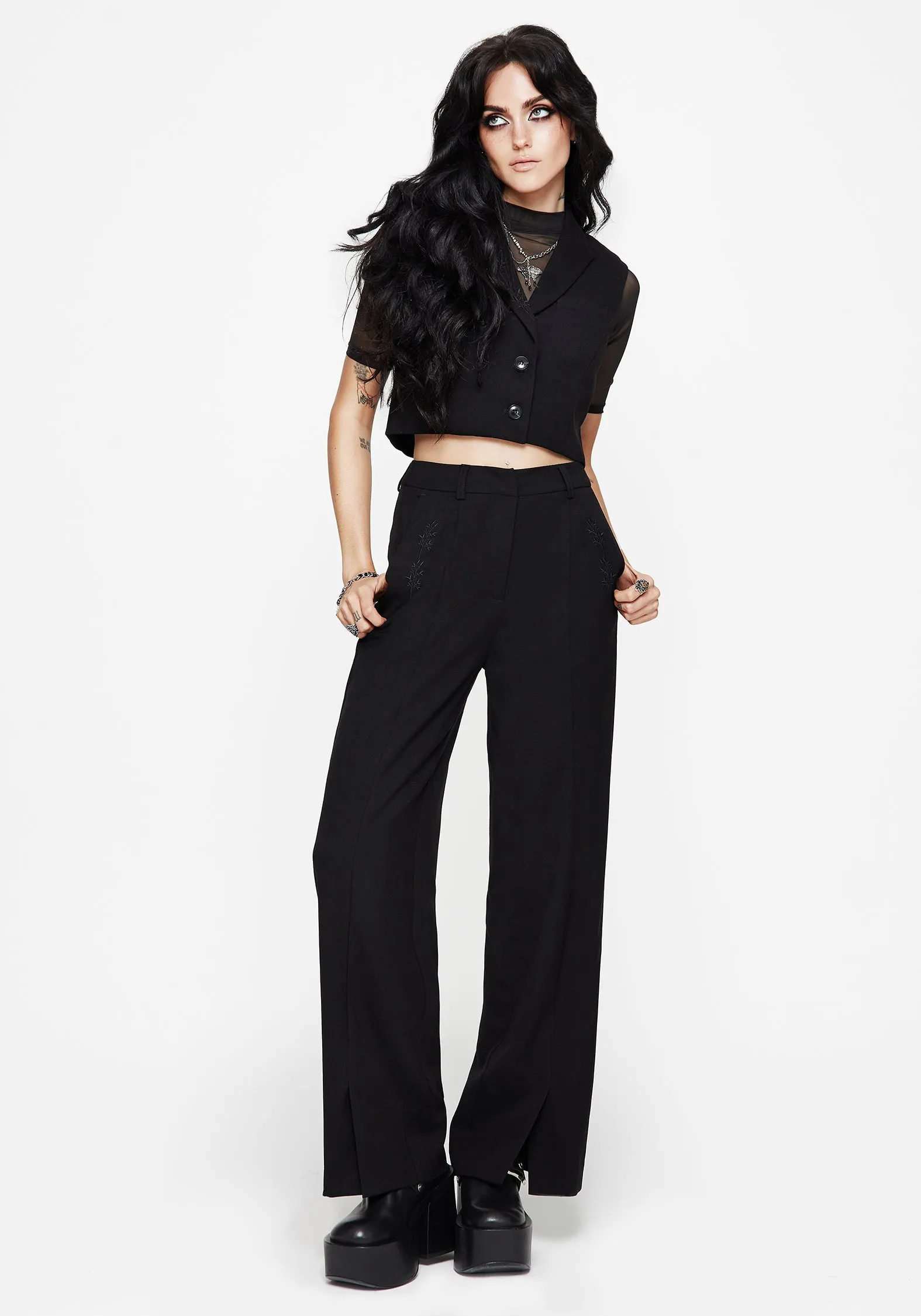 Tear Resistant Design Tailored Fit Thora Embroidered Front Split Tailored Trouser