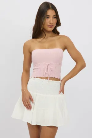 White Mini Skort Skirt Shirred Waist Cotton Textured Lined high contrast Comfy Look