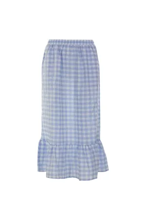 Matte Texture Gingham Skirt with hem frill | Sky/White Big Check | 4077AR