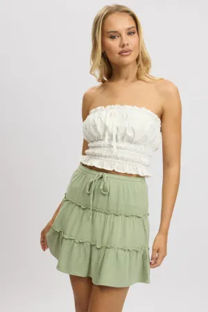 Green Skater Skirt High Rise Tiered Mini On-The-Go Outfit Neutral palette