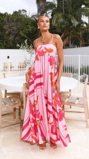 Metal Shine Fall Path Kaethe Maxi Dress - Pink/Orange