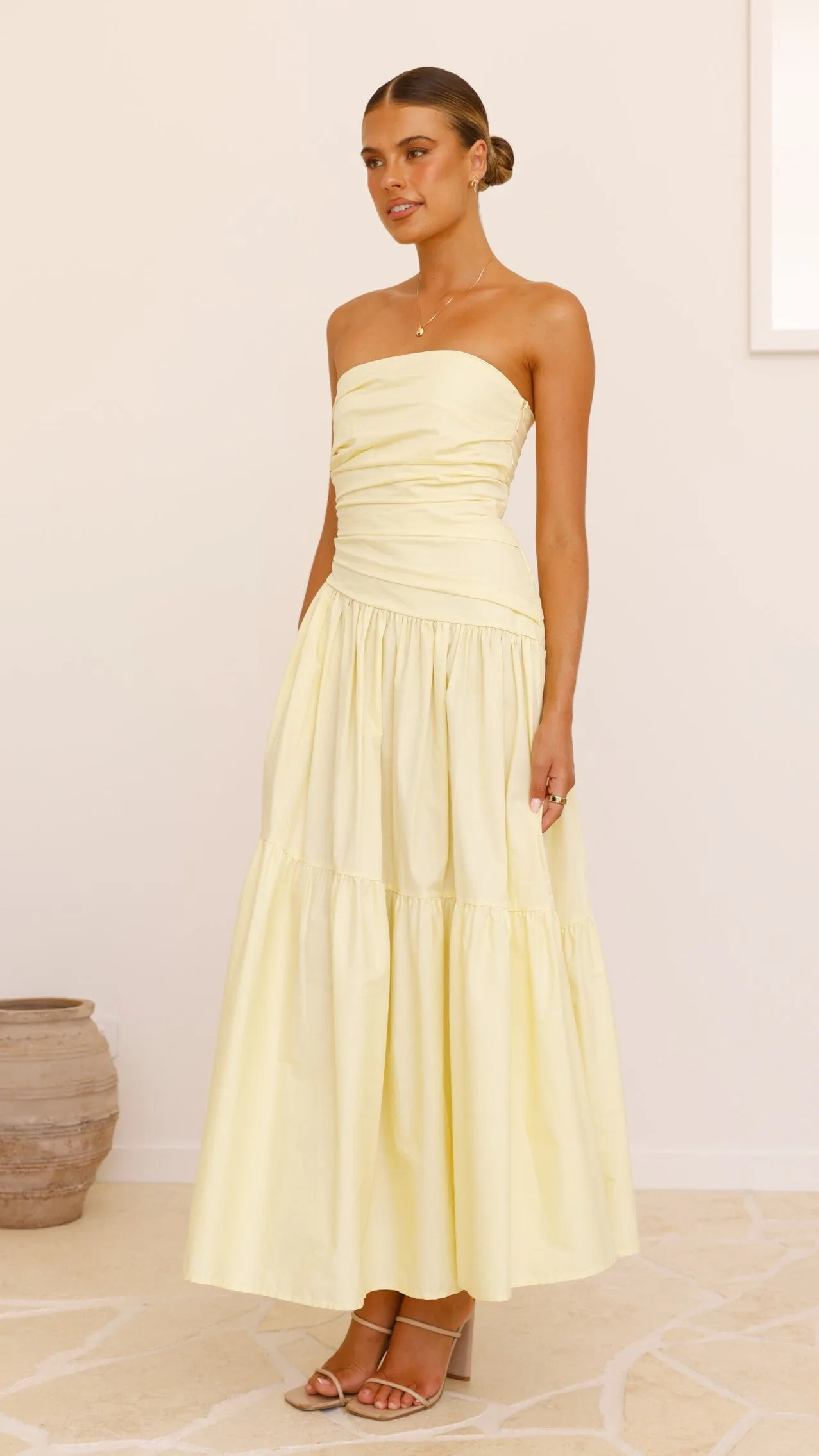 Lola Maxi Dress - Yellow With its versatile length this maxi dress can be styled in a variety of ways for different occasions Marina Scene