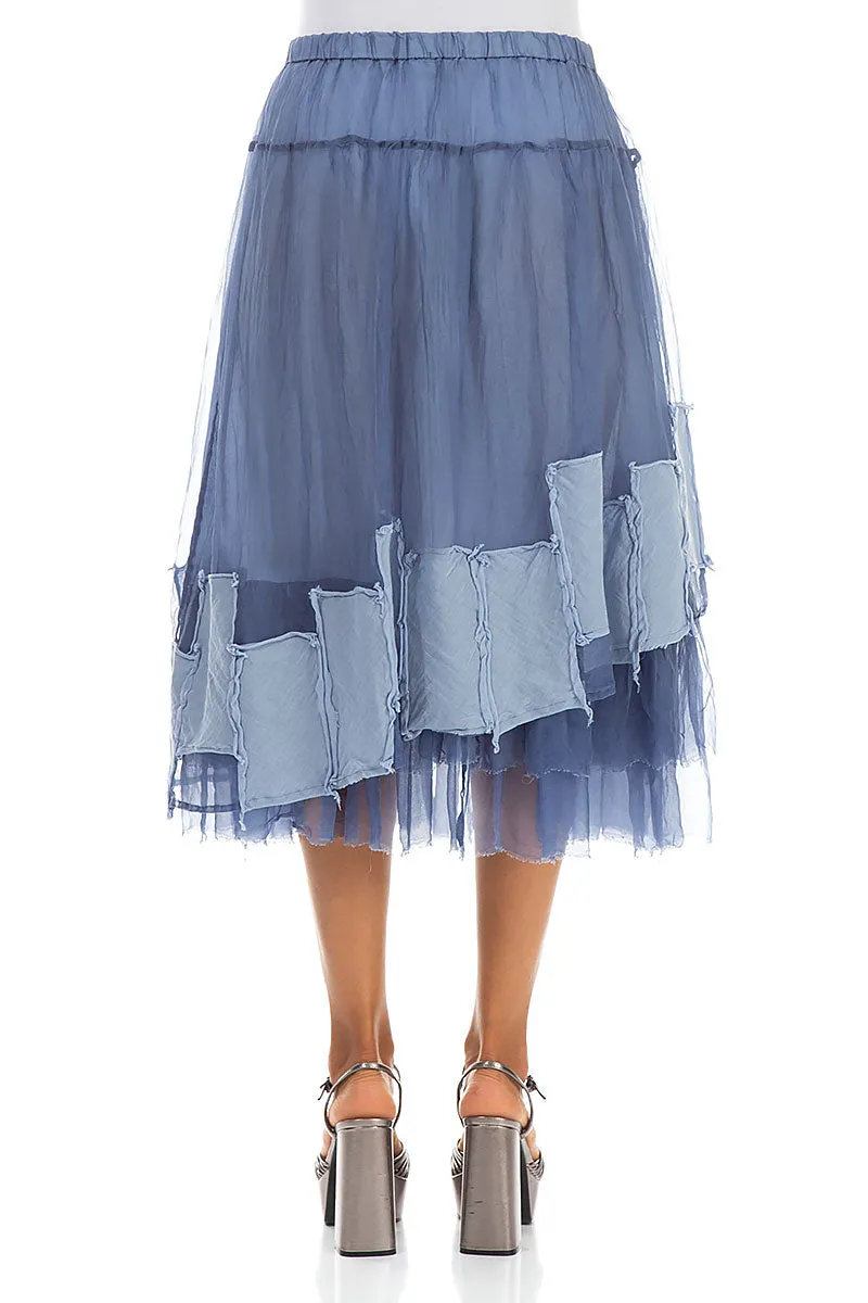 Patch D??cor Blue Nova Silk Chiffon Skirt Low Impact Dye slim fit