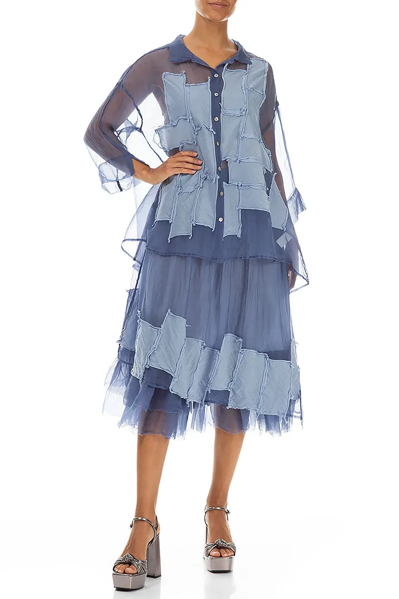 Patch D??cor Blue Nova Silk Chiffon Skirt Fold Over Detail
