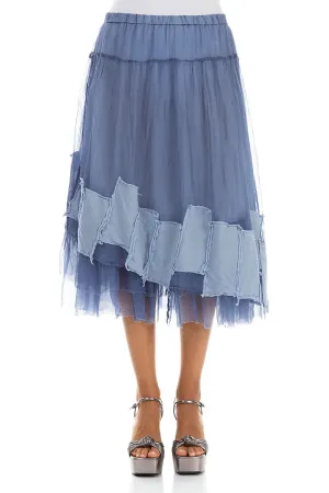 Patch D??cor Blue Nova Silk Chiffon Skirt Celebrity Style Young adult
