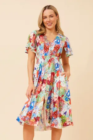 SANDY ABSTRACT PRINT MIDI DRESS AbrasionResistantFabric