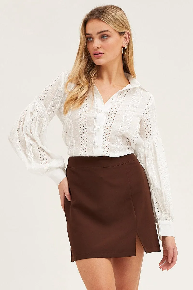 Wave Core White Balloon Sleeve Eyelet Shirt