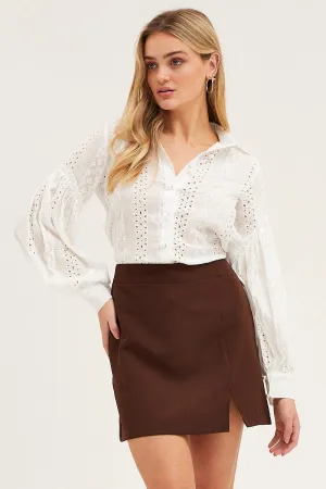 Wave Core White Balloon Sleeve Eyelet Shirt