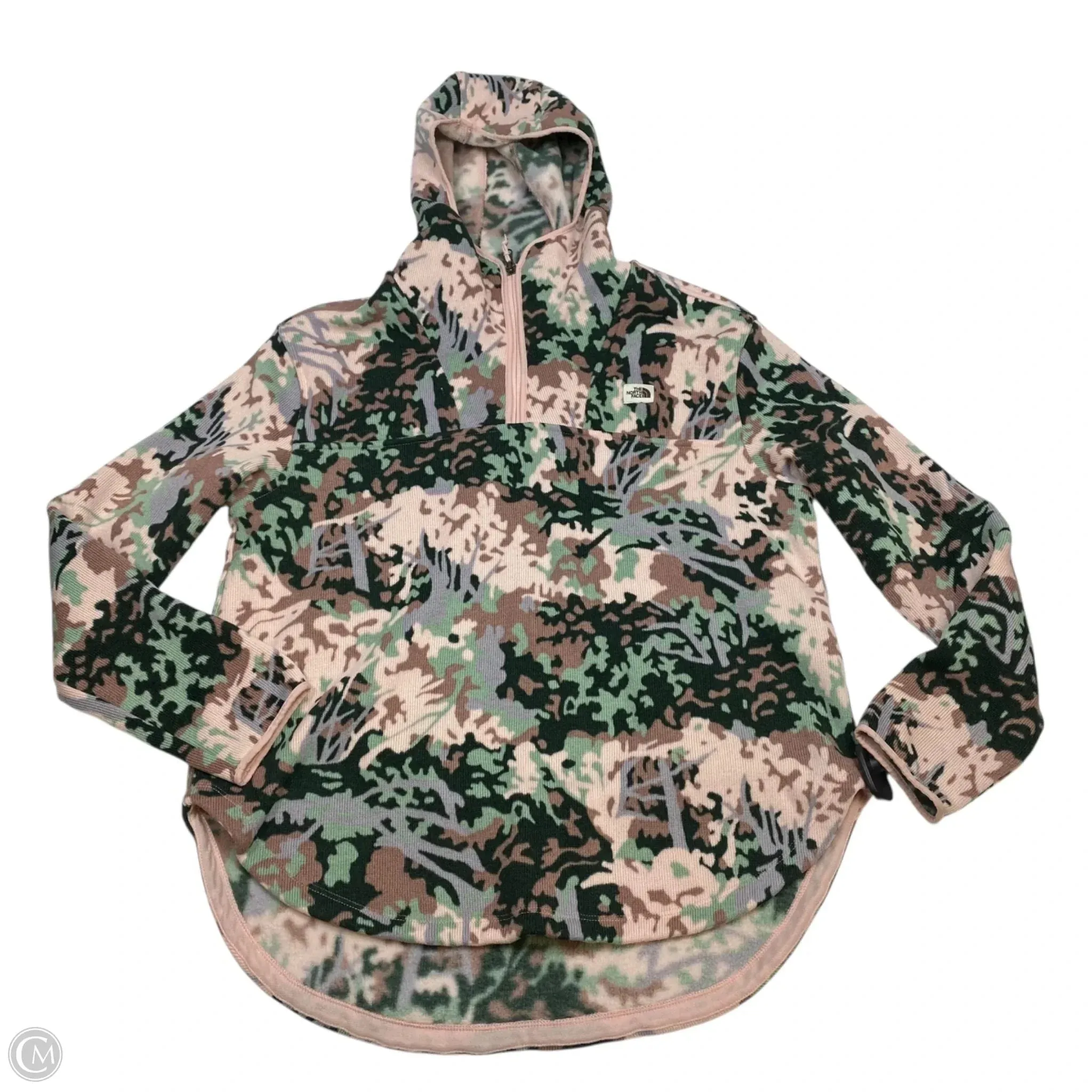 Comfortable Lounge Athletic Sweatshirt Hoodie By The North Face In Green & Pink, Size: M