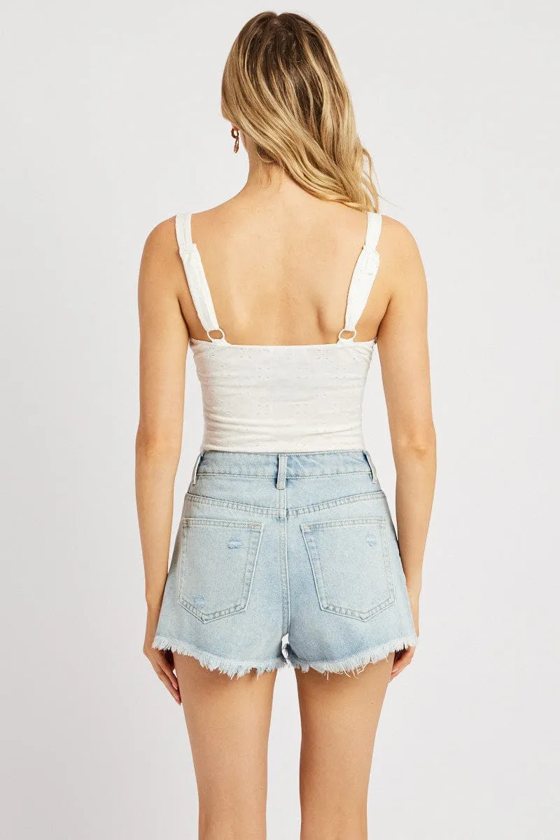 White Eyelet Bodysuit Singlet Basic Wear