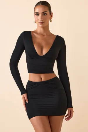 Soft Lining Modal Twist-Front Mid-Rise Mini Skirt in Black