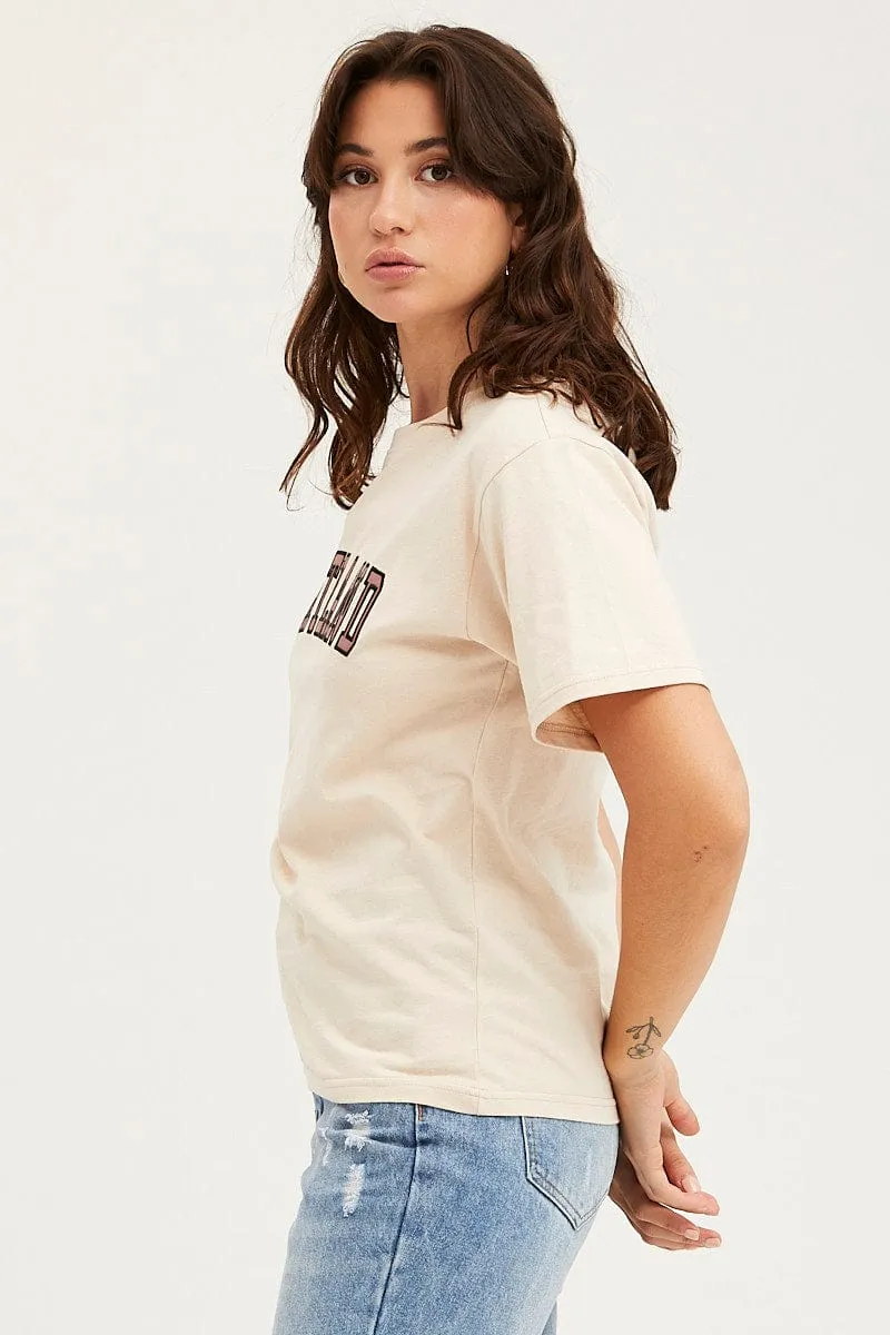 Beige T Shirt Short Sleeve Trendy Layering